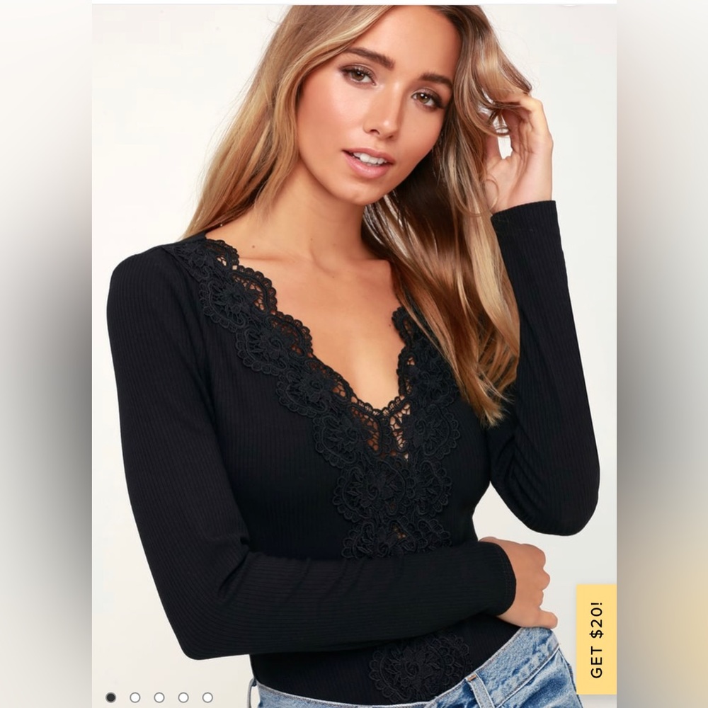 Lulus Black Lace Long Sleeve Bodysuit